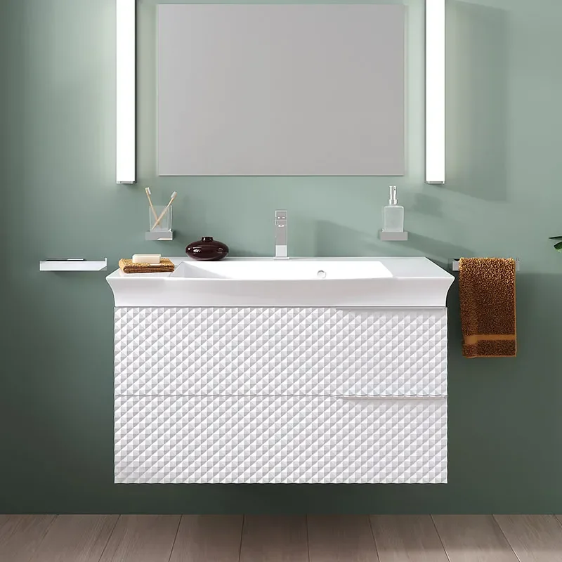 Elvia 950mm White Vanity Unit with White Basin, Chrome Handles