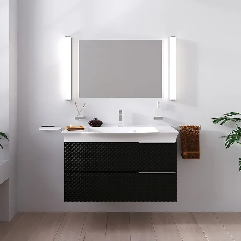 Elvia 950mm Black Vanity Unit with White Basin, Chrome Handles