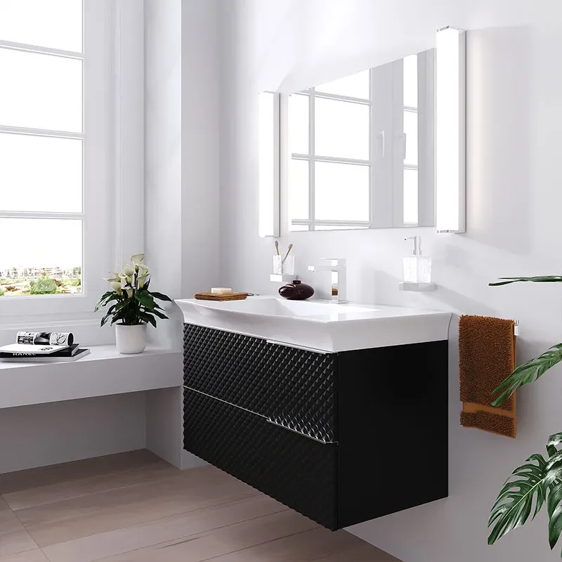 Elvia 950mm Black Vanity Unit with White Basin, Chrome Handles