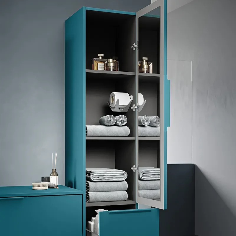 premium 900 wall hung sink with optional petrol blue wall drawer unit