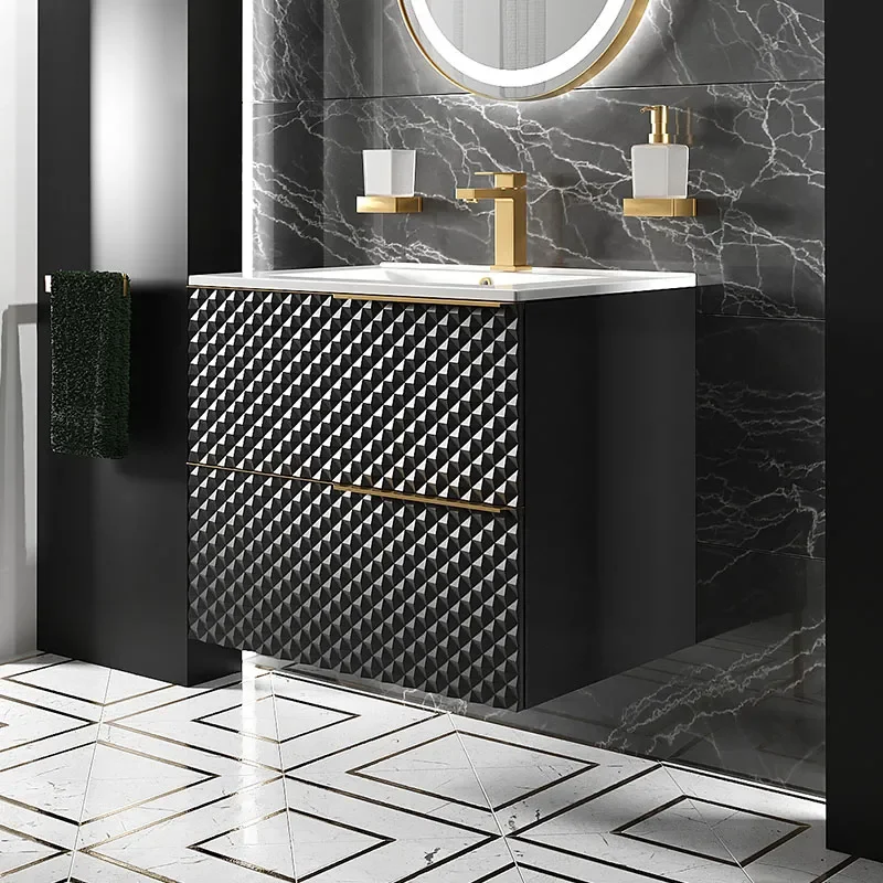 elvia 600 black vanity unit white basin gold handles