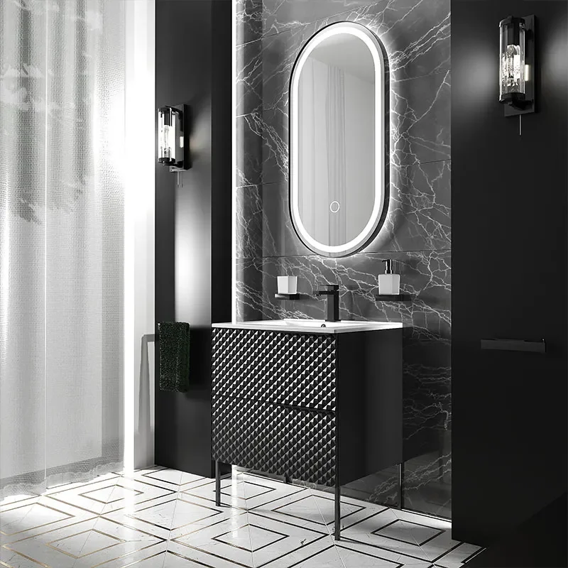elvia 600 black vanity unit white basin black handles