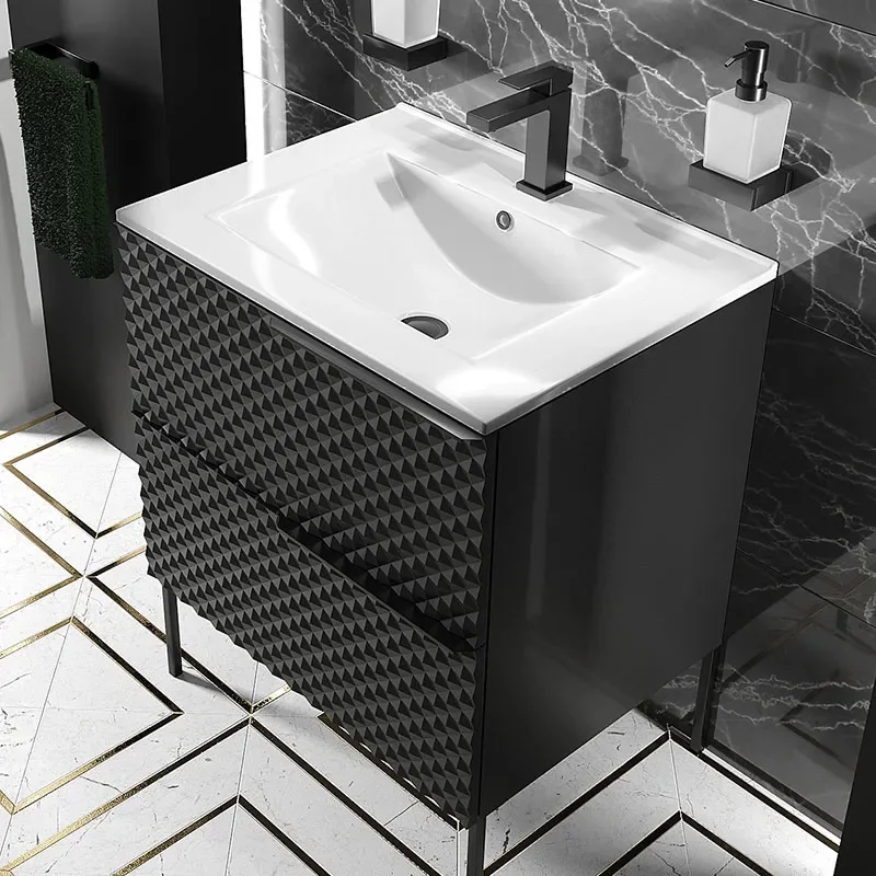elvia 600 black vanity unit white basin black handles