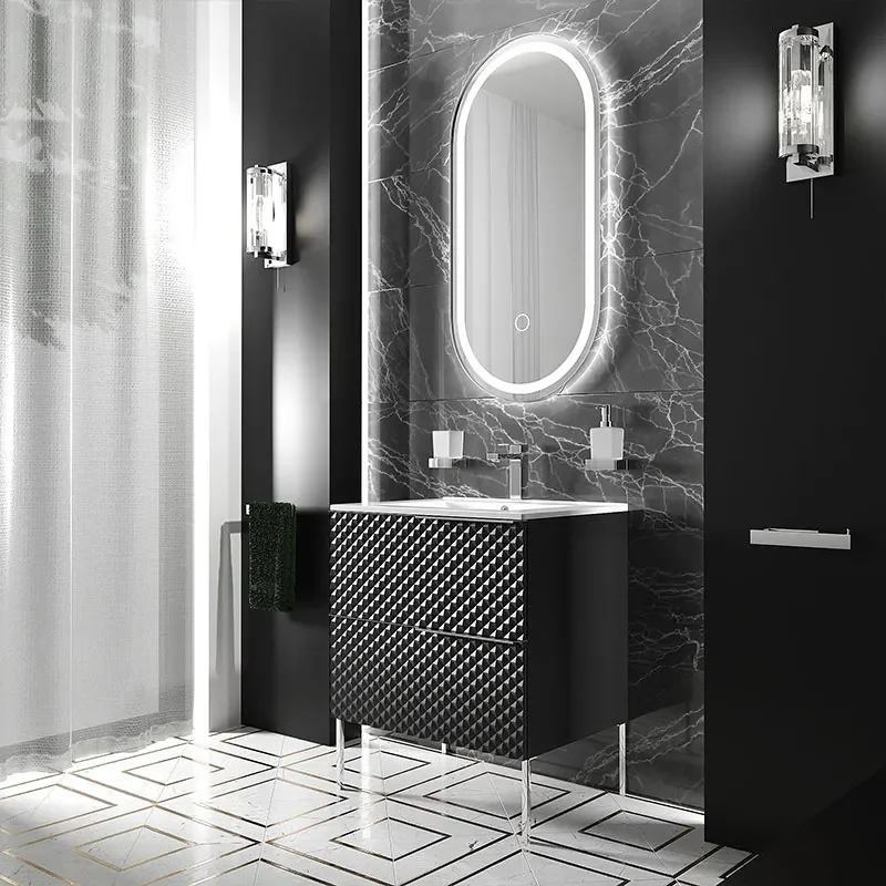 elvia 600 black vanity unit white sink chrome handles