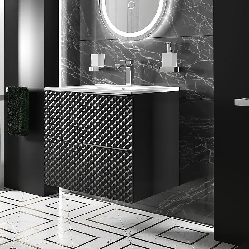 elvia 600 black vanity unit white sink chrome handles
