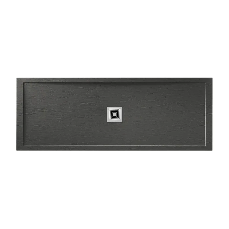 aqualavo 1200 rectangle shower tray black slate effect slimline chrome waste