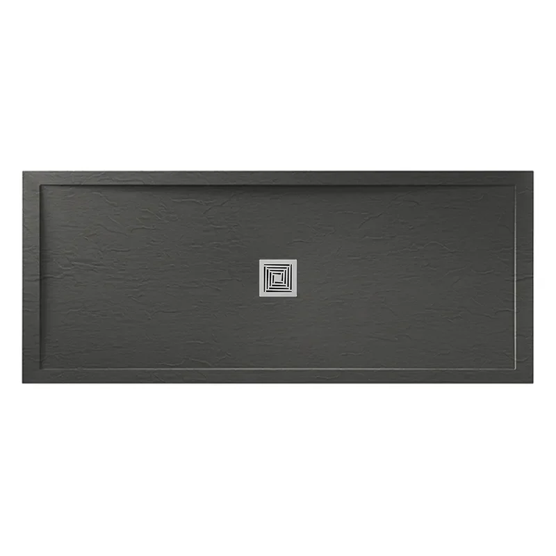 aqualavo 1400 rectangle shower tray black slate effect slimline chrome waste
