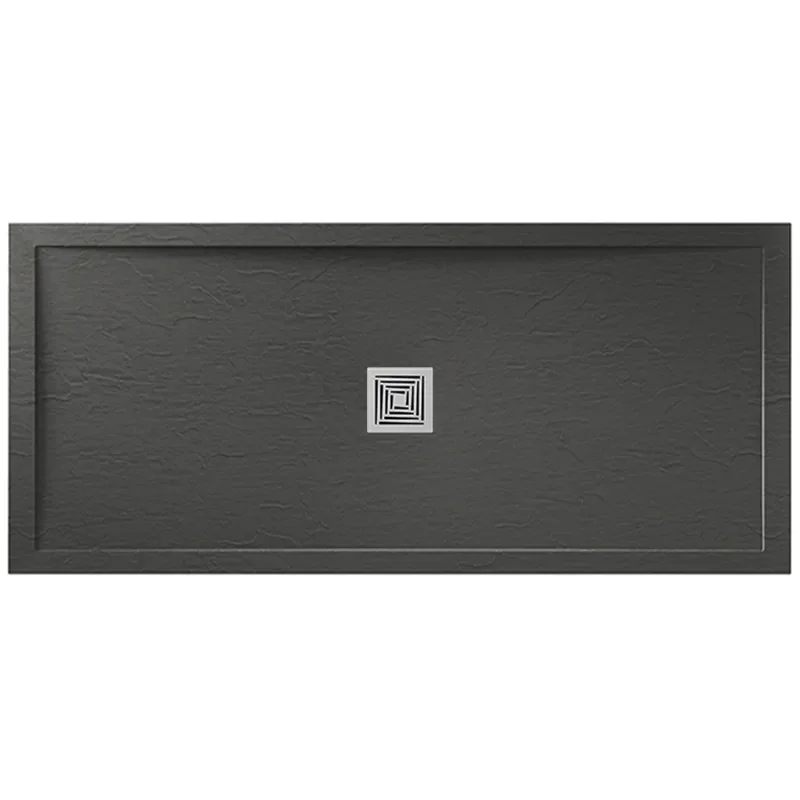 aqualavo 1500 rectangle shower tray black slate effect slimline chrome waste