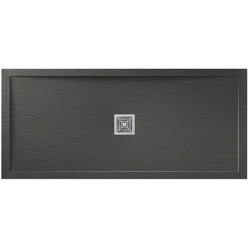 aqualavo 1700 rectangle shower tray black slate effect slimline chrome waste