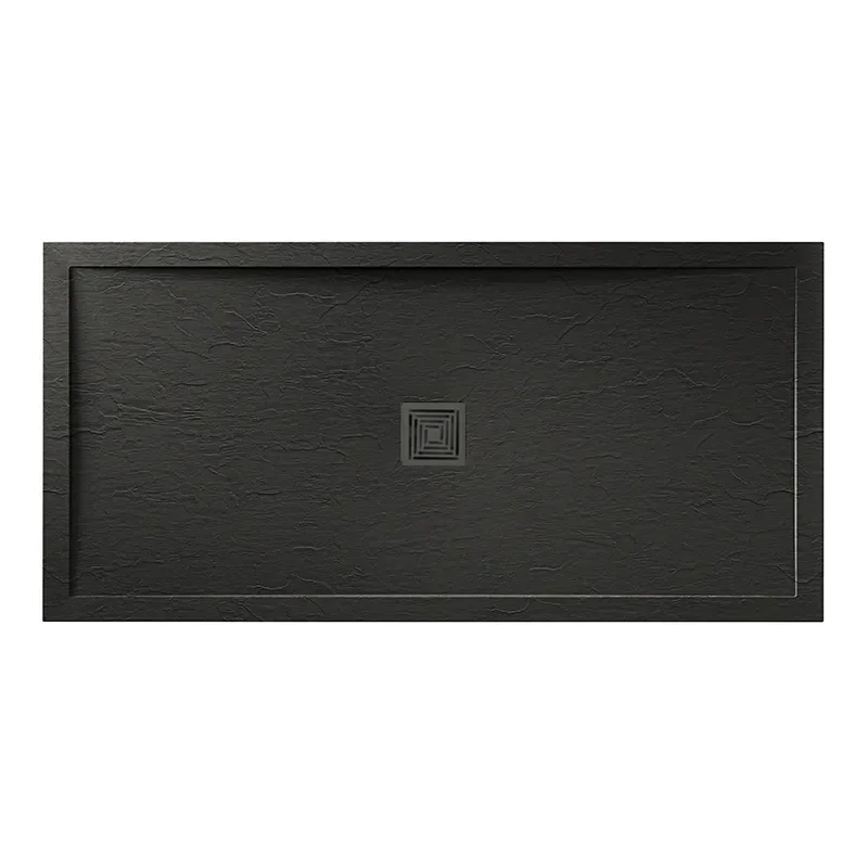 aqualavo 1600 rectangle shower tray black slate effect slimline black waste