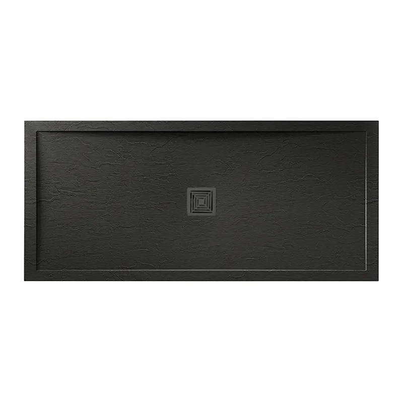 aqualavo 1500 rectangle shower tray black slate effect slimline black waste
