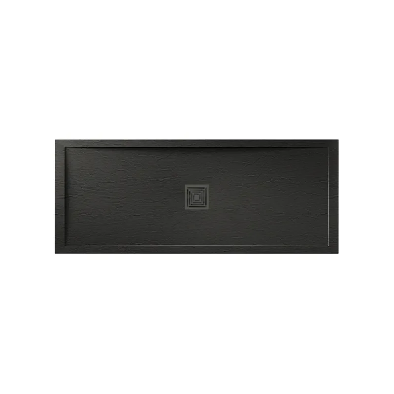 aqualavo 1100 rectangle shower tray black slate effect slimline black waste