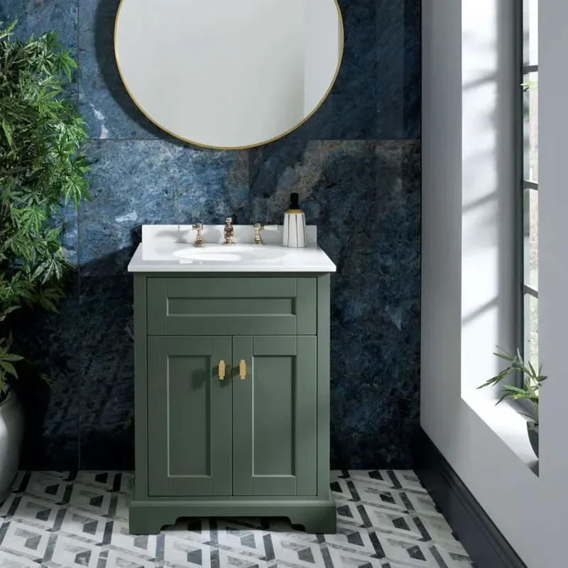 bayswater victrion 600 forest green vanity unit with marble top