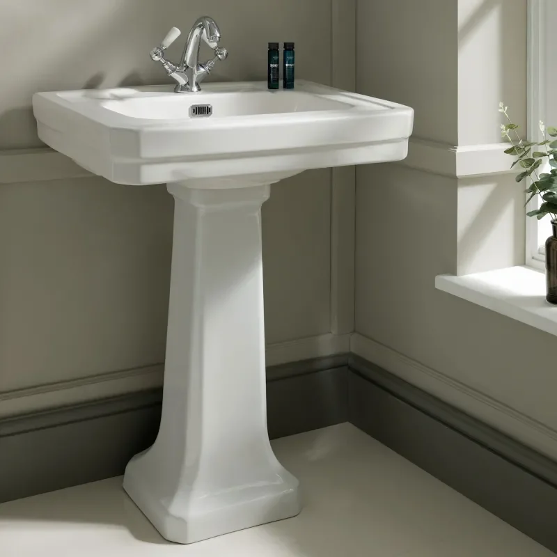 bayswater victrion traditional 640mm basin & pedestal with chrome overflow