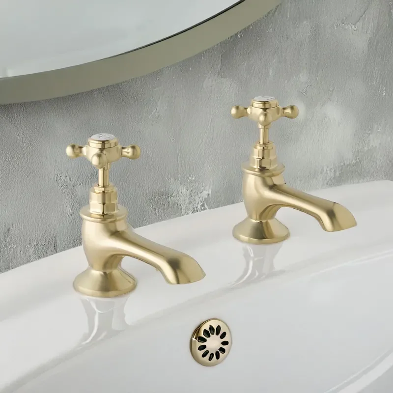 bayswater victrion brushed gold crosshead bath pillar taps