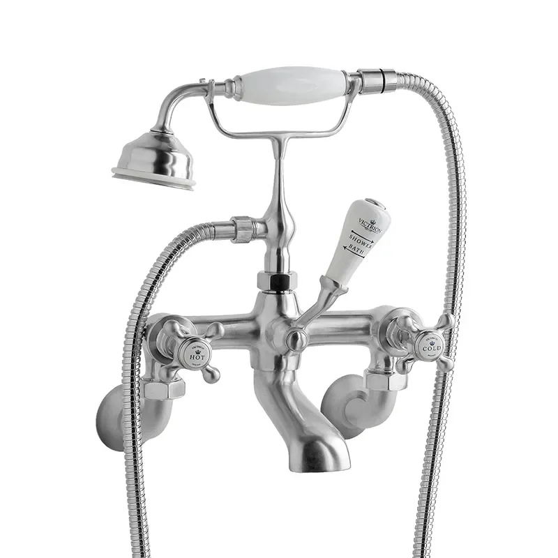 BC Designs victrion brushed chrome crosshead wall mounted bath shower mixer tap