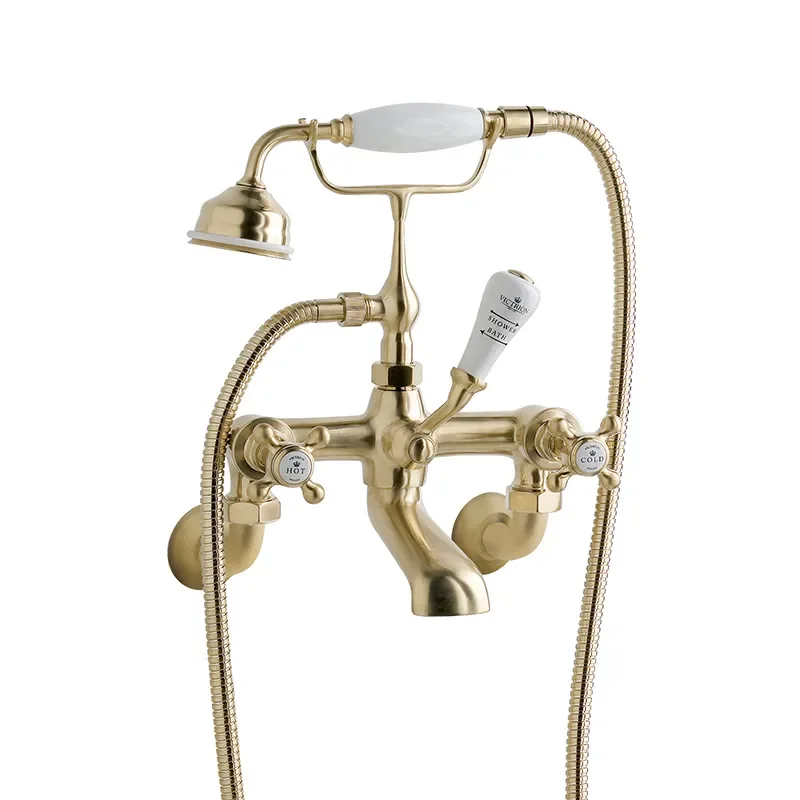 BC Designs victrion gold crosshead wall mounted bath shower mixer tap