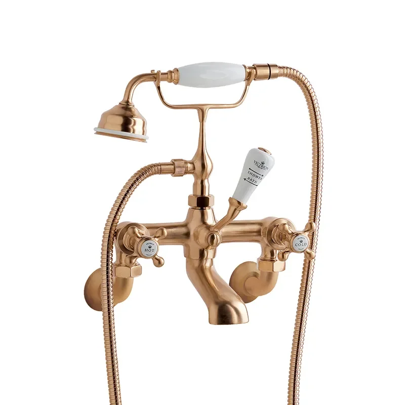 BC Designs victrion brushed copper crosshead wall mounted bath shower mixer tap