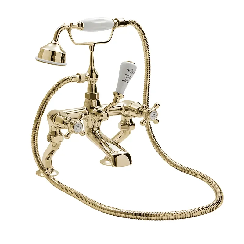 BC Designs victrion gold crosshead deck mounted bath shower mixer tap