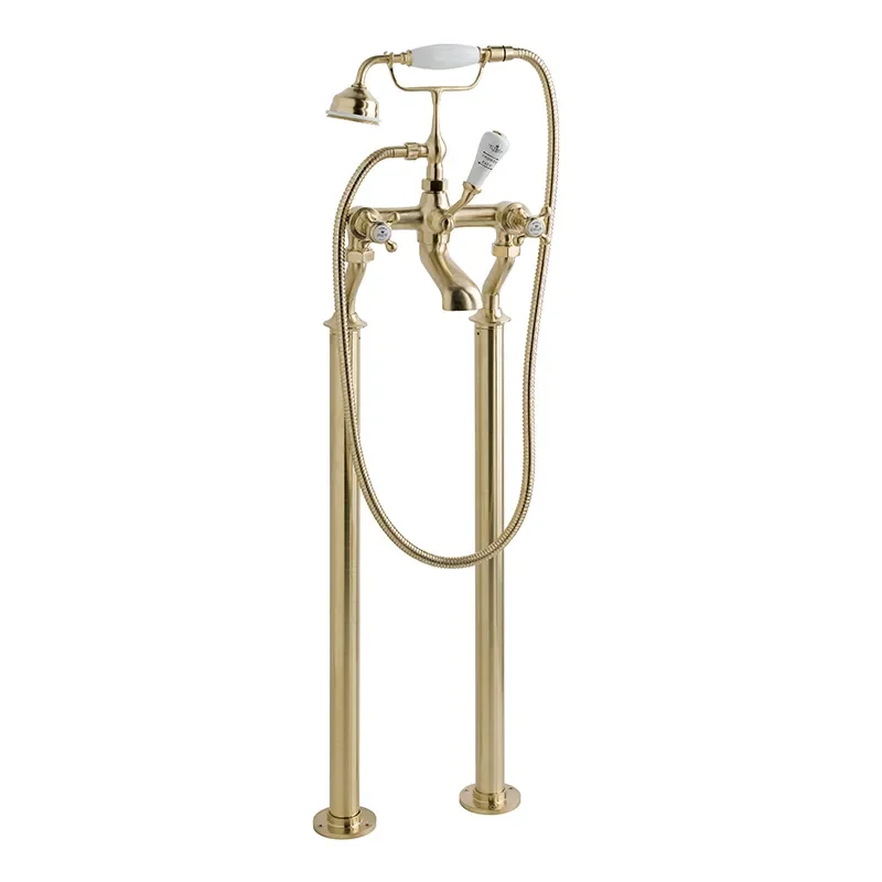 BC Designs victrion brushed gold crosshead deck mounted bath shower mixer tap