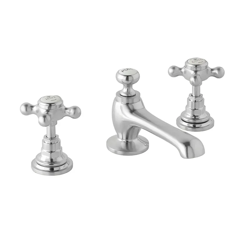BC Designs victrion brushed chrome crosshead three hole basin mixer tap
