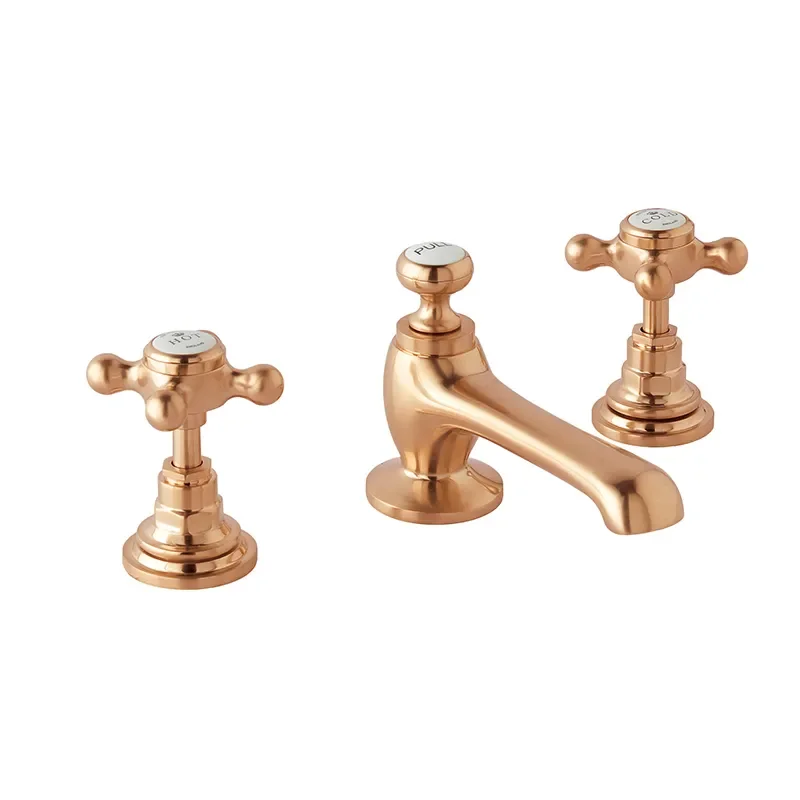 BC Designs victrion brushed copper crosshead three hole basin mixer tap