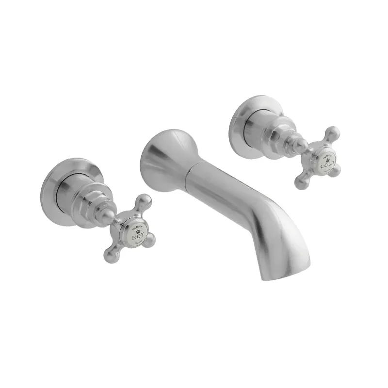 BC Designs victrion brushed chrome crosshead three hole wall bath filler tap with spout