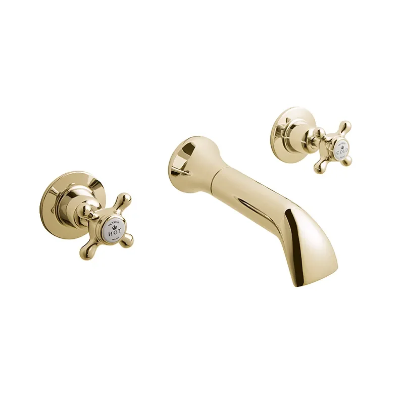 BC Designs victrion gold crosshead three hole wall bath filler tap with spout
