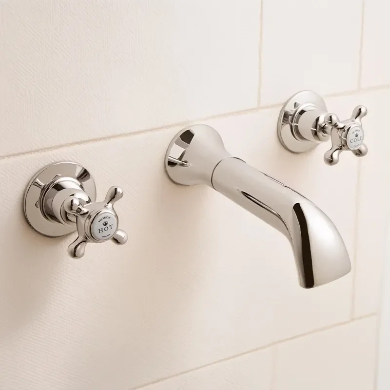 bayswater victrion nickel crosshead three hole wall basin filler tap with spout