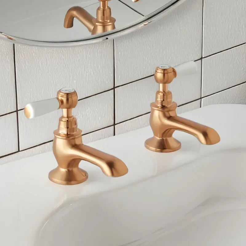 bayswater victrion brushed copper lever bath pillar taps