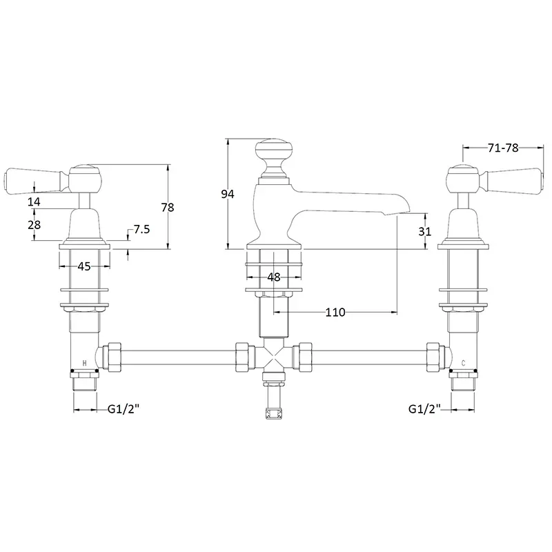 bayswater victrion chrome lever three hole basin mixer tap