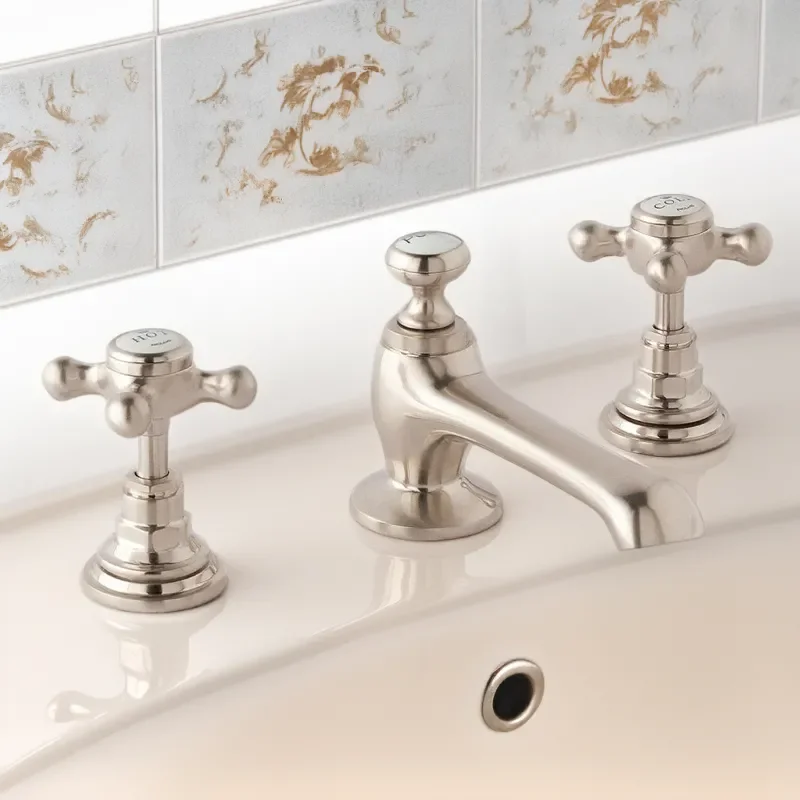 BC Designs victrion brushed nickel lever three hole basin mixer tap