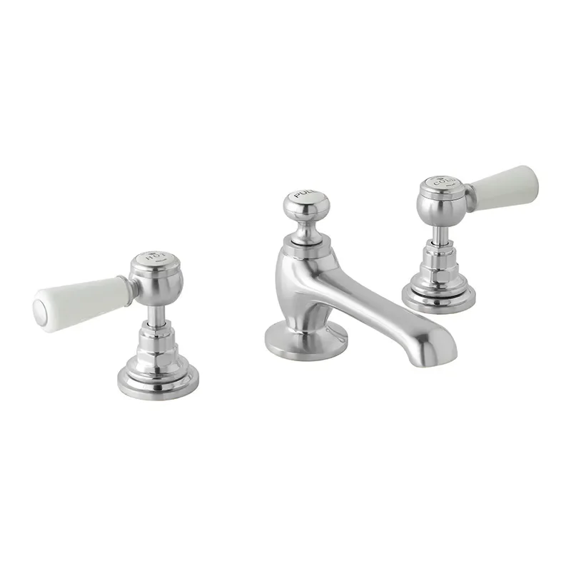 BC Designs victrion brushed chrome lever three hole basin mixer tap