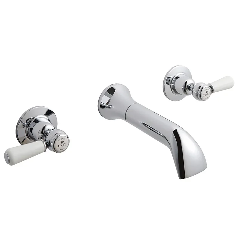 BC Designs victrion chrome lever three hole wall basin filler tap with spout