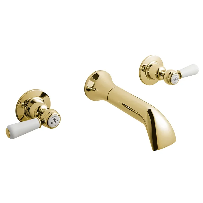 BC Designs victrion gold lever three hole wall basin filler tap with spout