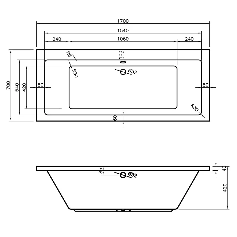 bc designs durham 1700 white double-ended bath