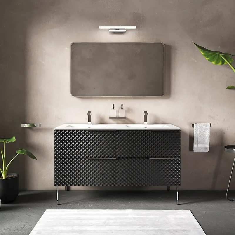 elvia 1200 black vanity unit white sink chrome handles
