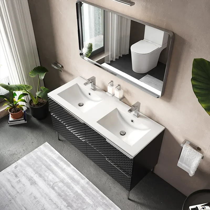 elvia 1200 black vanity unit white sink chrome handles