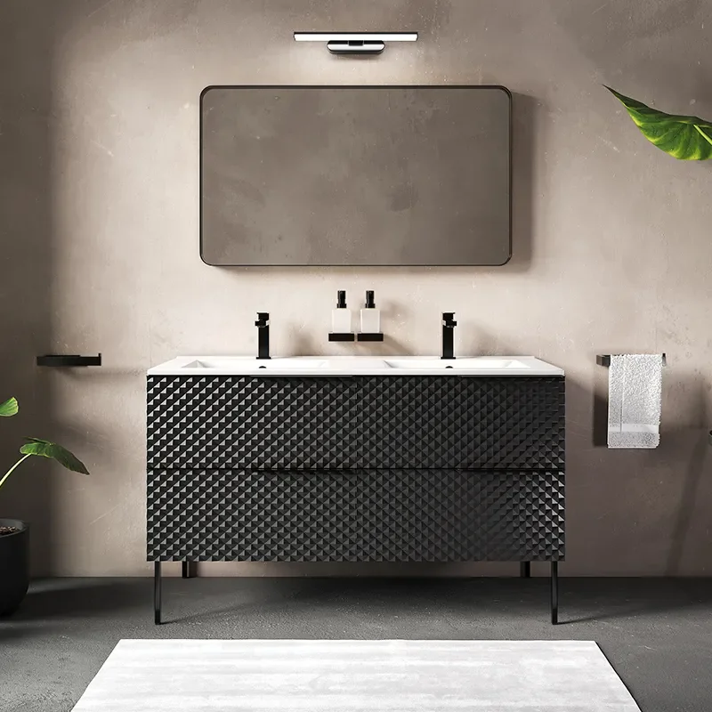 elvia 1200 black vanity unit white basin black handles