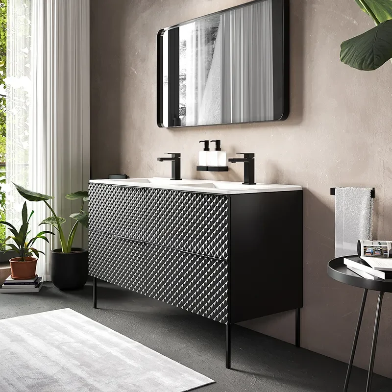 elvia 1200 black vanity unit white basin black handles
