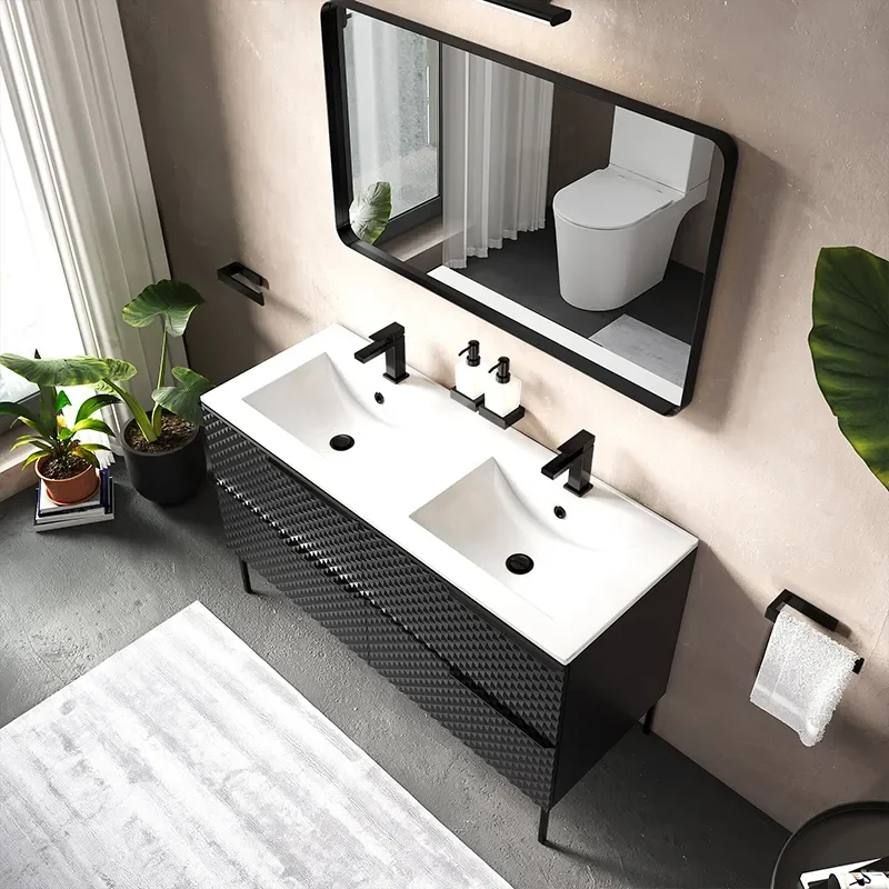 elvia 1200 black vanity unit white basin black handles