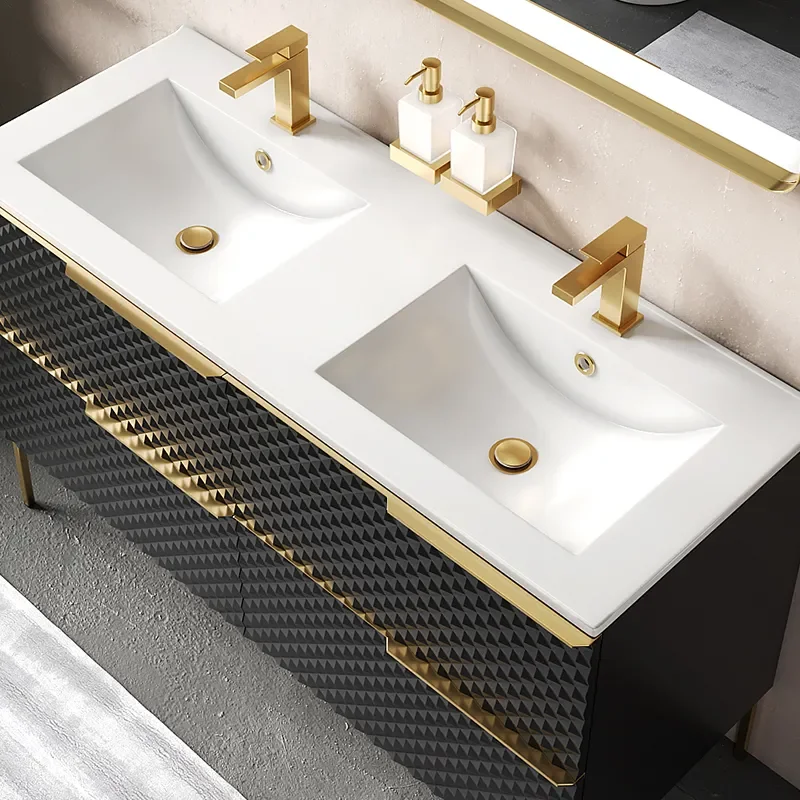 elvia 1200 black vanity unit white basin gold handles