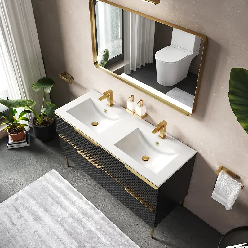 elvia 1200 black vanity unit white basin gold handles