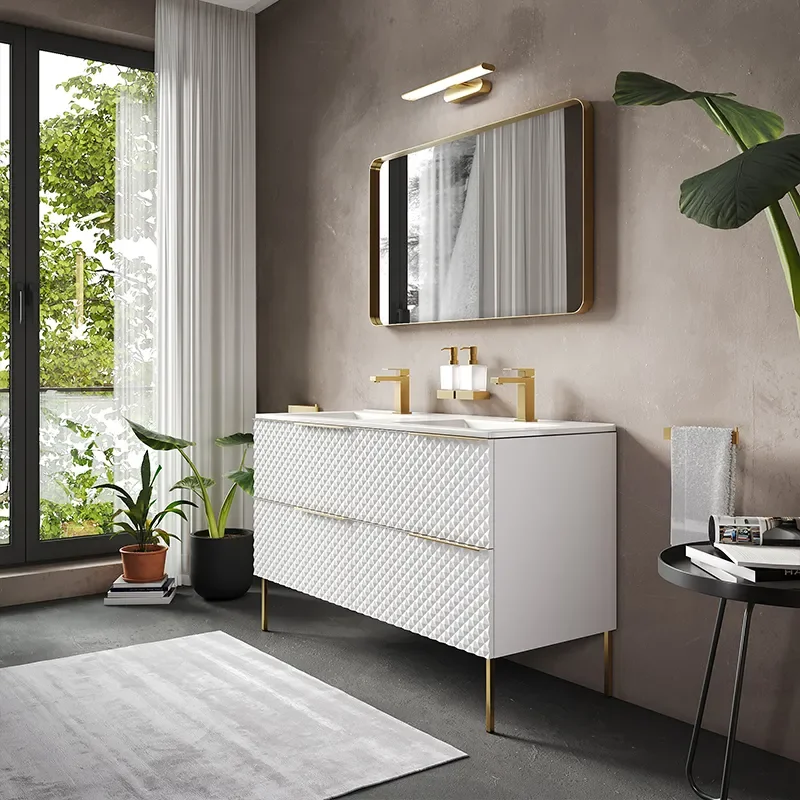 elvia 1200 White Vanity Unit white basin gold handles