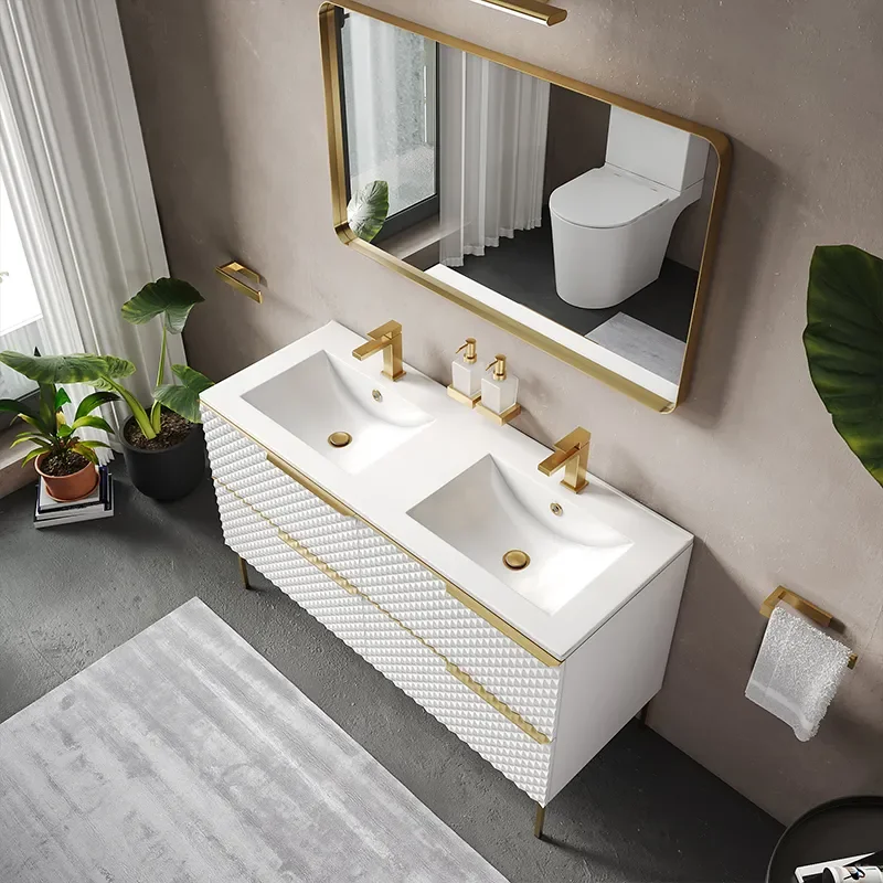elvia 1200 White Vanity Unit white basin gold handles