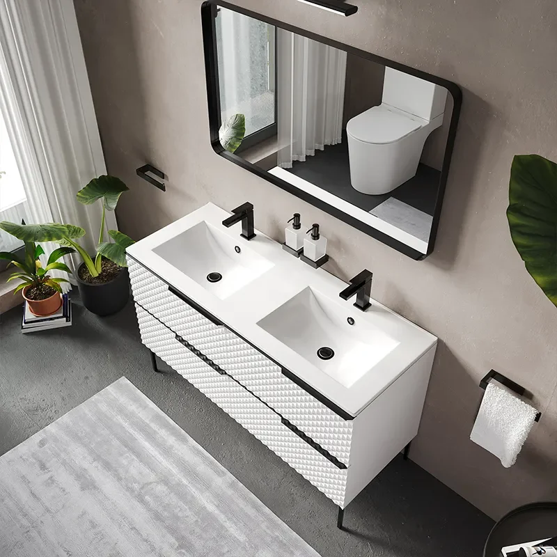 elvia 1200 White Vanity Unit white basin black handles