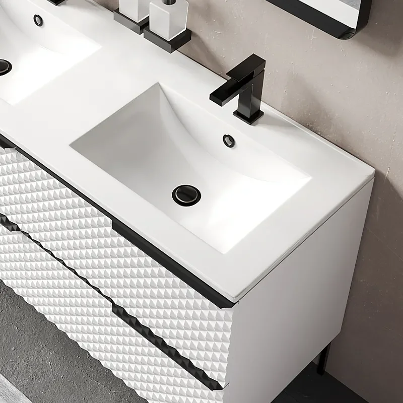elvia 1200 White Vanity Unit white basin black handles