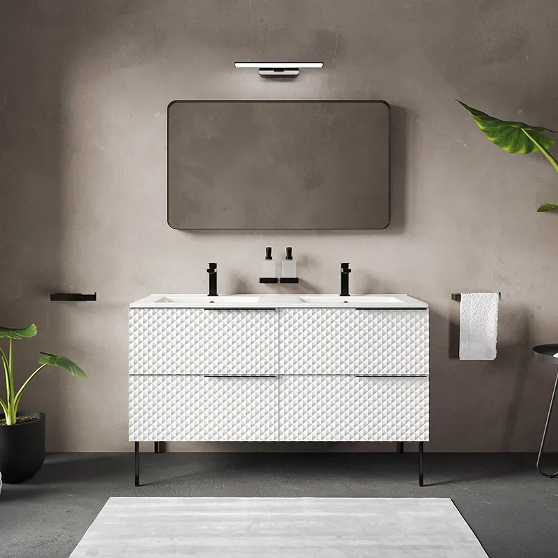 elvia 1200 White Vanity Unit white basin black handles