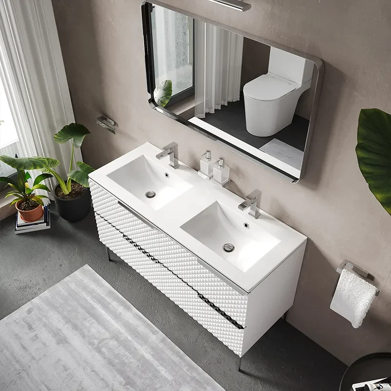 elvia 1200 White Vanity Unit white sink chrome handles