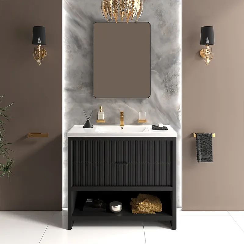 jasmine 1000mm floorstanding black vanity unit chrome handles